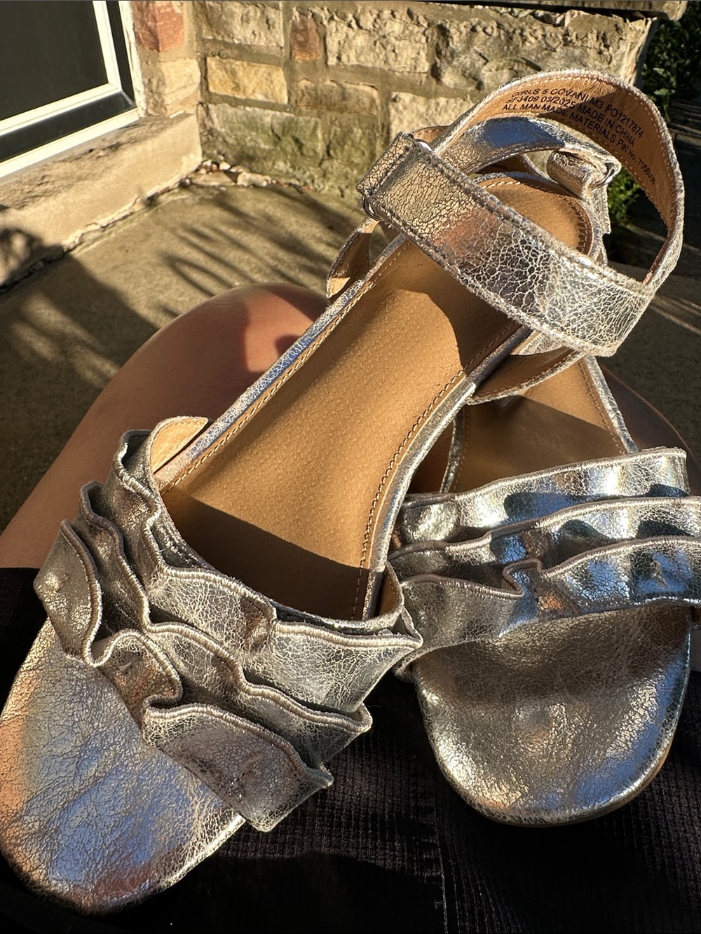 Dolce Vita Metallic Silver Ruffle Strap Sandals Girls